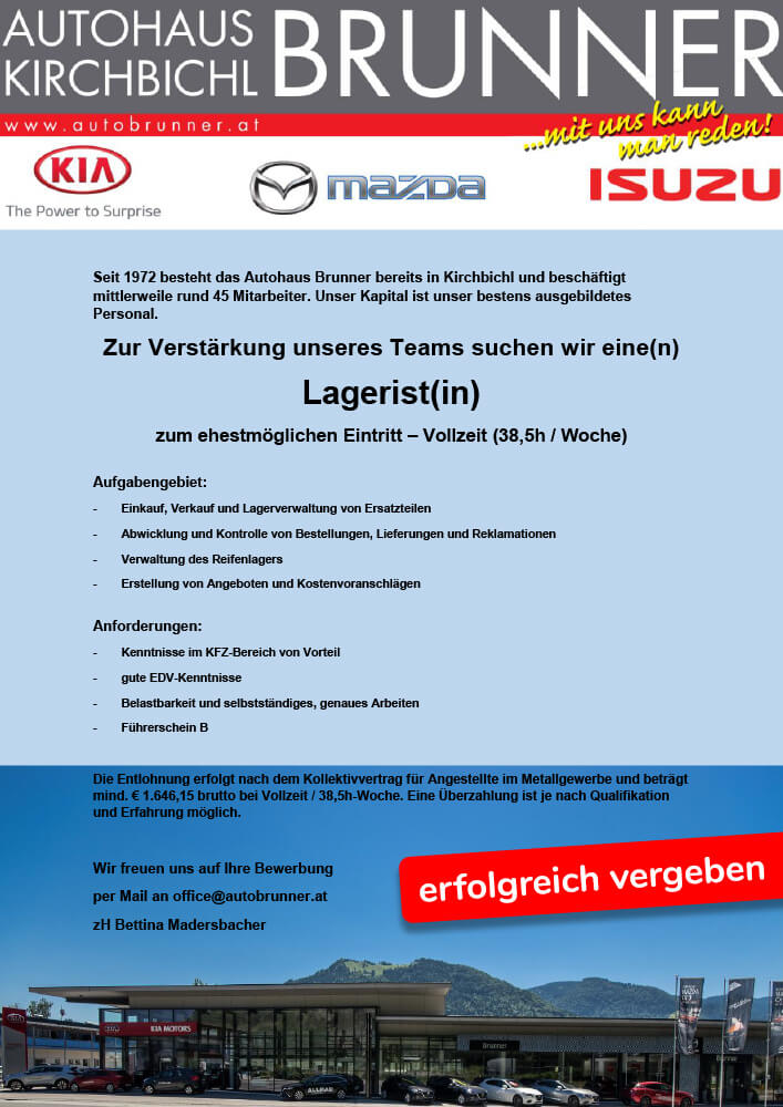 Karriere Autohaus Brunner Kirchbichl
